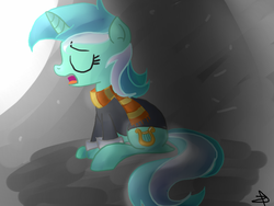 Size: 1280x960 | Tagged: safe, artist:bluemooonn, lyra heartstrings, fanfic:background pony, g4, clothes, dig the swell hoodie, female, hoodie, scarf, solo