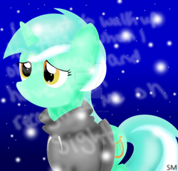 Size: 1024x985 | Tagged: safe, artist:pokefan-271, lyra heartstrings, fanfic:background pony, g4, clothes, dig the swell hoodie, female, hoodie, sad, solo