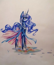 Size: 1024x1234 | Tagged: safe, artist:niks-696, princess luna, g4, clothes, dress, female, solo, traditional art