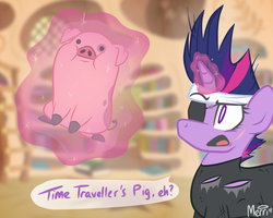 Size: 1280x1024 | Tagged: dead source, safe, artist:somnias, twilight sparkle, pig, g4, it's about time, my little pony: friendship is magic, season 2, crossover, future twilight, gravity falls, male, time traveler's pig, waddles