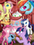 Size: 6000x8000 | Tagged: safe, artist:zaiyaki, applejack, fluttershy, pinkie pie, rainbow dash, rarity, twilight sparkle, earth pony, pegasus, pony, unicorn, g4, absurd resolution, bottle, bow, cake, female, flying, happy, mane six, party cannon, unicorn twilight