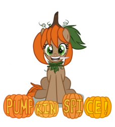 Size: 637x700 | Tagged: safe, artist:mangaka-girl, oc, oc only, oc:pumpkin spice, jack-o-lantern, knife, mouth hold, pumpkin, pumpkin spice, simple background, solo, transparent background