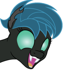 Size: 2500x3000 | Tagged: safe, artist:leetshifter, artist:luminousdazzle, oc, oc only, changeling, alternate hairstyle, fangs, female, happy, high res, open mouth, punklight sparkle, simple background, solo, transparent background, vector