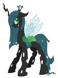 Size: 1441x1921 | Tagged: dead source, safe, artist:befishproductions, queen chrysalis, changeling, changeling queen, g4, cute, cutealis, female, signature, simple background, smiling, solo, transparent background