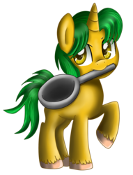Size: 1654x2165 | Tagged: safe, artist:pridark, oc, oc only, pony, unicorn, frying pan, simple background, solo, transparent background