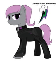 Size: 1311x1436 | Tagged: source needed, safe, artist:capnaethy, oc, oc only, oc:ultraviolet, fallout equestria, /foe/, cutie mark background, cyoa, cyoa:ministry of awesome, ministry of awesome, ponytail, simple background, stealth suit, transparent background