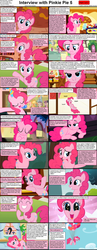 Size: 1282x3304 | Tagged: safe, applejack, fluttershy, gummy, pinkie pie, rainbow dash, rarity, twilight sparkle, alligator, earth pony, pegasus, pony, unicorn, comic:celestia's servant interview, g4, balloon, bedroom eyes, cake, candy, caption, comic, cs captions, female, grin, interview, lying down, mare, prone, sugarcube corner, then watch her balloons lift her up to the sky