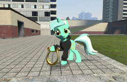 Size: 1680x1080 | Tagged: safe, artist:mwr247, lyra heartstrings, fanfic:background pony, g4, 3d, clothes, dig the swell hoodie, female, gmod, hoodie, lyre, musical instrument, solo