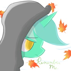 Size: 894x894 | Tagged: safe, artist:futaku, lyra heartstrings, fanfic:background pony, g4, clothes, dig the swell hoodie, female, hoodie, leaves, minimalist, portrait, sad, solo