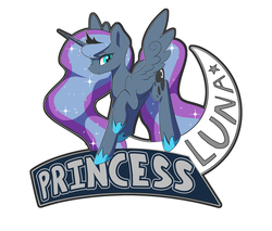 Size: 1280x1089 | Tagged: safe, artist:darkflame75, princess luna, lunadoodle, g4, crescent moon, female, frown, looking at you, missing accessory, moon, raised hoof, solo, spread wings