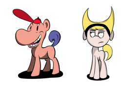Size: 1159x849 | Tagged: safe, artist:gapaot, billy (billy and mandy), mandy, ponified, the grim adventures of billy and mandy, what has science done