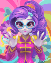 Size: 800x978 | Tagged: safe, artist:halogenkn, rarity, equestria girls, friendship through the ages, g4, rainbow rocks, alternate hairstyle, female, glasses, nail polish, sgt. rarity, solo