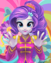 Size: 800x978 | Tagged: safe, artist:halogenkn, rarity, equestria girls, friendship through the ages, g4, my little pony equestria girls: rainbow rocks, female, looking at you, nail polish, sgt. rarity, smiling, solo