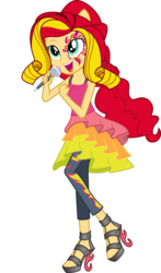 Size: 3000x5102 | Tagged: safe, artist:theshadowstone, sunset shimmer, equestria girls, g4, my little pony equestria girls: rainbow rocks, female, high heels, microphone, open mouth, ponied up, simple background, singing, solo, transparent background, vector