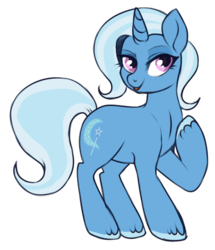 Size: 449x521 | Tagged: source needed, safe, artist:lulubell, trixie, pony, unicorn, g4, bedroom eyes, cute, female, looking at you, mare, open mouth, simple background, smiling, smirk, solo, transparent background, unshorn fetlocks