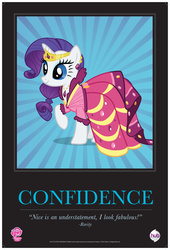 Size: 5075x7475 | Tagged: safe, rarity, pony, unicorn, g4, official, absurd resolution, clothes, dress, female, gala dress, horn, mare, motivational poster, poster, raised hoof, rarity's first gala dress, san diego comic con, solo