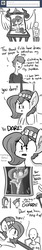 Size: 660x3960 | Tagged: safe, artist:tjpones, oc, oc only, oc:brownie bun, oc:richard, horse wife, ask, guard, mad with power, monochrome, peasant, portrait, queen, throne, tumblr