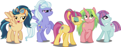 Size: 10205x3991 | Tagged: dead source, safe, artist:xebck, indigo zap, lemon zest, sour sweet, sugarcoat, sunny flare, equestria girls, g4, my little pony equestria girls: friendship games, absurd resolution, crystal prep academy, crystal prep shadowbolts, earth pony sunny flare, equestria girls ponified, group, pegasus sugarcoat, ponified, shadow five, simple background, transparent background, unicorn lemon zest, vector