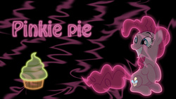 Size: 1920x1080 | Tagged: safe, artist:austiniousi, artist:p03ss10n, artist:starshinecelestalis, pinkie pie, earth pony, pony, g4, cupcake, female, food, happy, neon, simple background, smiling, solo, vector, wallpaper