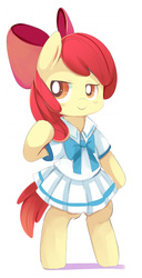 Size: 352x689 | Tagged: safe, artist:ende26, apple bloom, earth pony, pony, g4, adorabloom, bipedal, clothes, cute, female, filly, foal, sailor bloom, sailor uniform, school uniform, simple background, skirt, smiling, smirk, solo, white background