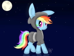 Size: 3264x2448 | Tagged: safe, artist:bbp, rainbow dash, g4, clothes, cute, ears, female, high res, hoodie, moon, night, solo