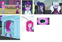 Size: 2712x1832 | Tagged: safe, screencap, lemon zest, pinkie pie, sci-twi, sugarcoat, twilight sparkle, alicorn, equestria girls, g4, my little pony equestria girls, my little pony equestria girls: friendship games, my little pony equestria girls: rainbow rocks, balloon, boots, clothes, discussion, everfree forest, fall formal outfits, headcanon, high heel boots, portal, skirt, twilight sparkle (alicorn)