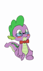 Size: 614x1024 | Tagged: safe, artist:kormenmolt, spike, dragon, g4, baby, baby dragon, blushing, bowtie, cute, geek, glasses, male, nerd, simple background, sitting, solo, spikabetes, white background