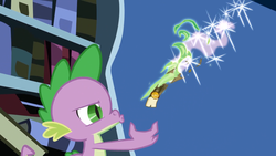Size: 1920x1080 | Tagged: safe, screencap, spike, dragon, friendship is magic, g4, dragon mail, fire, fire breath, green fire, male, scroll, solo, twilight's canterlot home