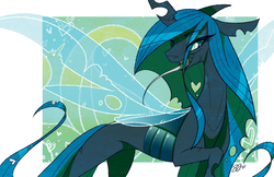 Size: 1280x829 | Tagged: safe, artist:probablyfakeblonde, queen chrysalis, changeling, changeling queen, g4, female, long tongue, raised hoof, solo, tongue out