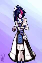 Size: 1371x2049 | Tagged: safe, artist:manic-the-lad, twilight sparkle, equestria girls, g4, belts, crossover, female, guilty gear, hairband, ky kiske, solo