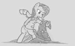 Size: 1029x635 | Tagged: safe, artist:onkelscrut, trixie, pony, g4, bipedal, clothes, dancing, female, monochrome, solo, suit, trixie's hat