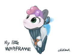 Size: 1600x1200 | Tagged: safe, artist:chickhawk96, sweetie belle, pony, g4, :3, crossover, female, filly, nova, simple background, solo, warframe, white background