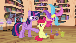 Size: 1280x720 | Tagged: safe, screencap, apple bloom, twilight sparkle, alicorn, pony, g4, twilight time, female, mare, twilight sparkle (alicorn)