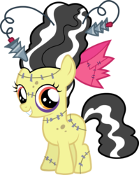 Size: 2288x2871 | Tagged: safe, apple bloom, g4, luna eclipsed, official, bride of frankenstein, castle creator, clothes, costume, female, frankenstein's monster, high res, nightmare night costume, simple background, solo, transparent background, vector