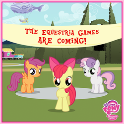 Size: 720x720 | Tagged: safe, apple bloom, scootaloo, sweetie belle, equestria games (episode), g4, official, cutie mark crusaders, equestria games, facebook, my little pony logo, op is a slowpoke