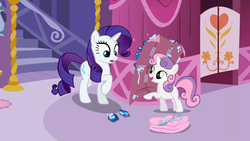 Size: 1280x720 | Tagged: safe, screencap, rarity, sweetie belle, g4, my little pony: friendship is magic, sisterhooves social