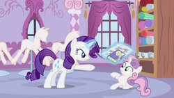 Size: 994x559 | Tagged: safe, screencap, rarity, sweetie belle, g4, ponyville confidential, diary, newspaper