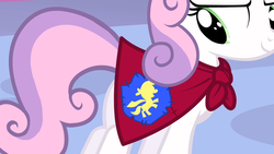 Size: 1280x720 | Tagged: safe, screencap, sweetie belle, g4, stare master, cape, clothes, female, outfit catalog, solo