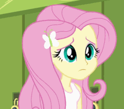Size: 400x350 | Tagged: safe, screencap, fluttershy, equestria girls, g4, animated, female, loop, no, reaction image, solo