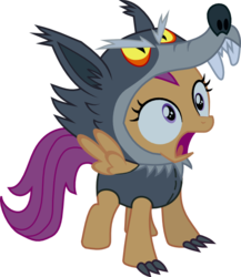 Size: 532x612 | Tagged: safe, artist:zhinevrilya, scootaloo, pegasus, pony, g4, luna eclipsed, animal costume, clothes, costume, female, scootawolf, simple background, solo, transparent background, vector, wolf costume