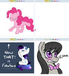 Size: 504x556 | Tagged: safe, octavia melody, pinkie pie, rarity, derpibooru, g4, exploitable meme, juxtaposition, juxtaposition win, juxtaposition winception, meme, meta, pinkie roll mosaic