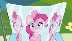 Size: 512x288 | Tagged: safe, edit, edited screencap, screencap, pinkie pie, rainbow dash, a friend in deed, g4, too many pinkie pies, animated, female, loop, puppy dog eyes, sunglasses, tanning mirror