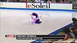 Size: 1280x719 | Tagged: safe, twilight sparkle, g4, winter wrap up, faceplant, ice skating