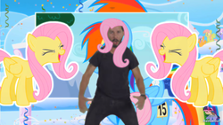 Size: 1920x1080 | Tagged: safe, artist:rabiesbun, fluttershy, rainbow dash, human, g4, caramelldansen, irl, irl human, photo, shia labeouf, youtube link, ytpmv