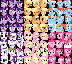 Size: 901x800 | Tagged: safe, applejack, fluttershy, pinkie pie, rainbow dash, rarity, twilight sparkle, g4, compilation, face, mane six