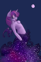 Size: 2000x3000 | Tagged: safe, artist:minkiwoko, twilight sparkle, alicorn, pony, vampony, g4, bat wings, fangs, female, high res, mare, moon, twilight sparkle (alicorn)