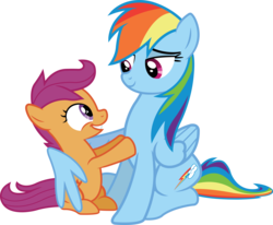 Size: 6989x5771 | Tagged: safe, artist:birthofthepheonix, rainbow dash, scootaloo, g4, sleepless in ponyville, absurd resolution, hug, scootalove, simple background, transparent background, vector, winghug