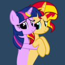 Size: 128x128 | Tagged: safe, artist:navitaserussirus, edit, sunset shimmer, twilight sparkle, genie, pony, unicorn, g4, female, lesbian, picture for breezies, ship:sunsetsparkle, shipping