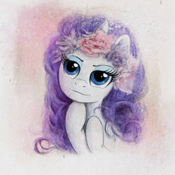 Size: 800x800 | Tagged: safe, artist:hewison, rarity, g4, alternate hairstyle, female, flower, flower in hair, solo