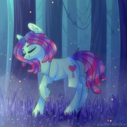 Size: 700x700 | Tagged: safe, artist:boolka-boolka, tree hugger, earth pony, pony, g4, cute, eyes closed, female, forest, mare, semi-realistic, solo, tree